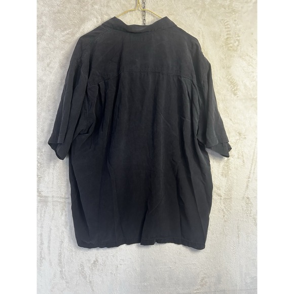 Tommy Bahama Men's XL Loop Collar Black 100% Silk Camp Aloha Shirt Button Up - Picture 2 of 5